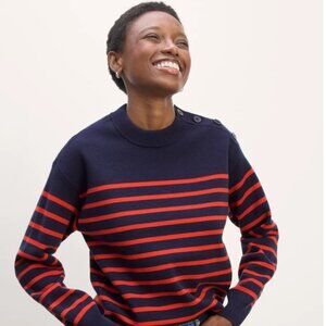 Everlane Mariner Crew Navy/Poppy Wool/Cotton Blend Sweater S